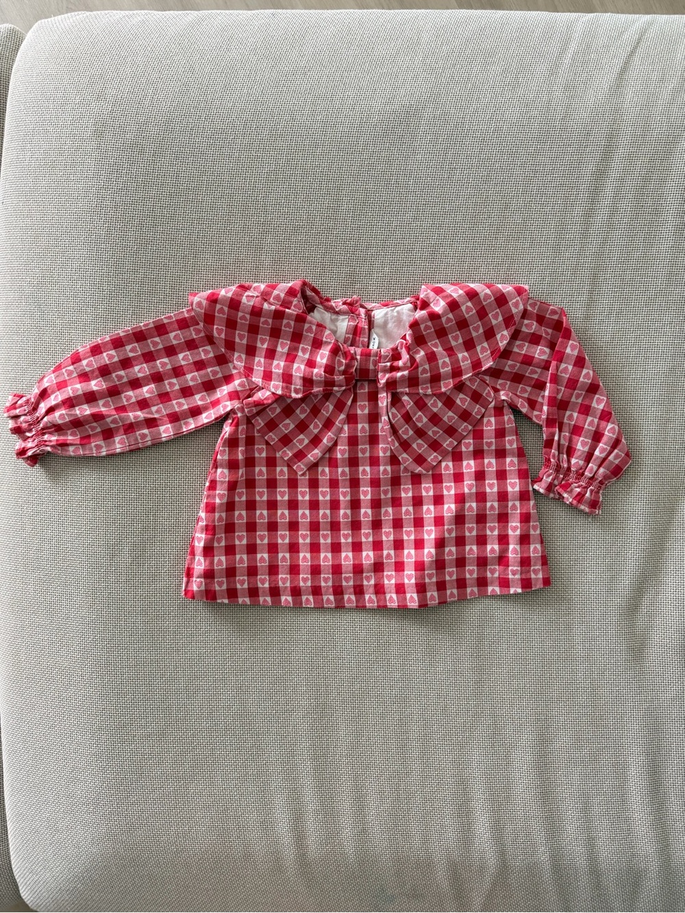 Janie and Jack Red Gingham Heart Peter Pan Collar Top